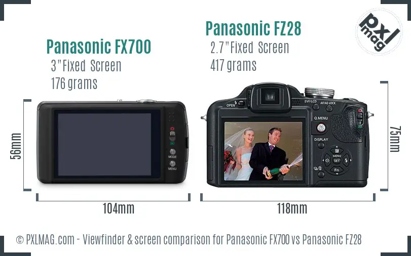 Panasonic FX700 vs Panasonic FZ28 Screen and Viewfinder comparison
