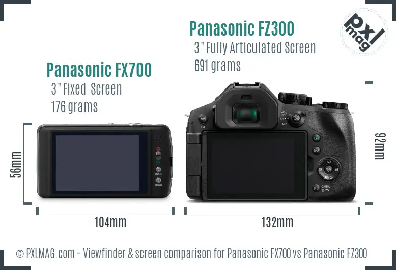 Panasonic FX700 vs Panasonic FZ300 Screen and Viewfinder comparison