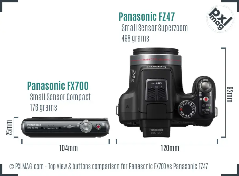 Panasonic FX700 vs Panasonic FZ47 top view buttons comparison