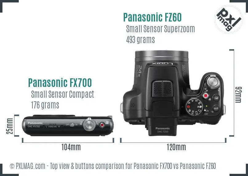 Panasonic FX700 vs Panasonic FZ60 top view buttons comparison