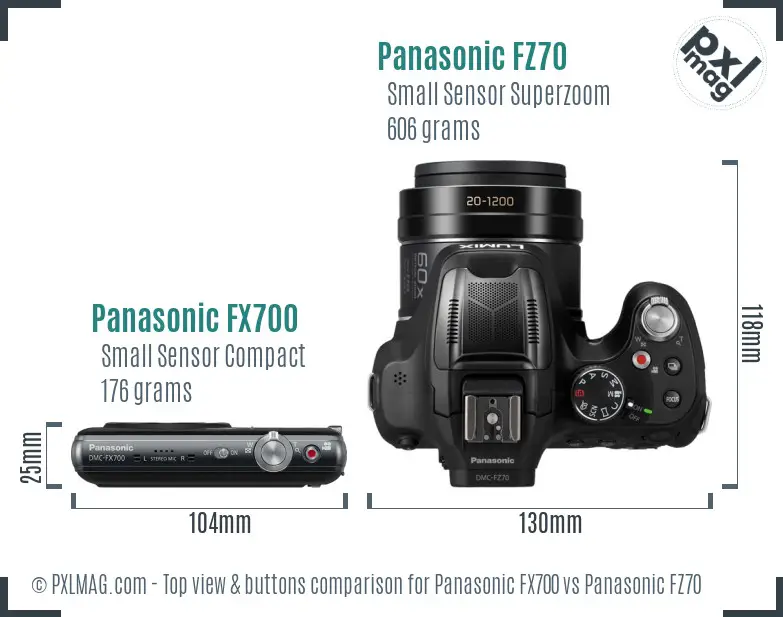 Panasonic FX700 vs Panasonic FZ70 top view buttons comparison