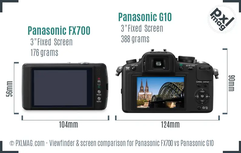 Panasonic FX700 vs Panasonic G10 Screen and Viewfinder comparison