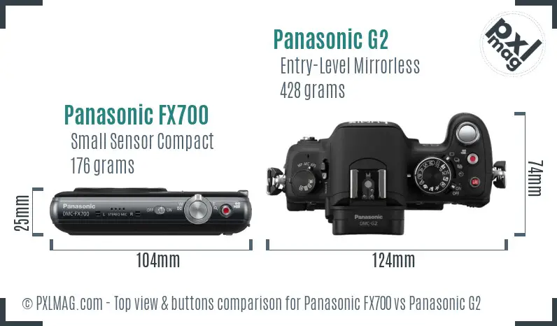 Panasonic FX700 vs Panasonic G2 top view buttons comparison