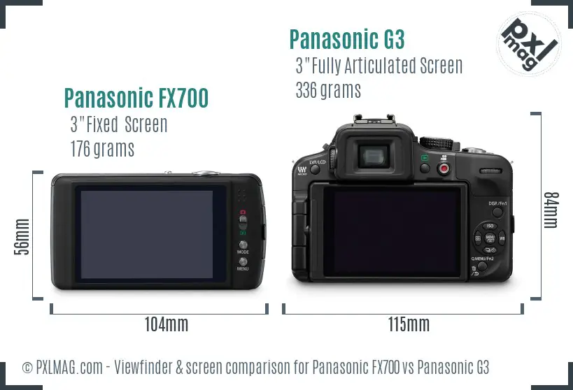 Panasonic FX700 vs Panasonic G3 Screen and Viewfinder comparison