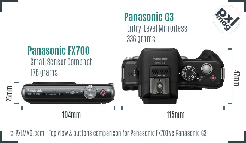 Panasonic FX700 vs Panasonic G3 top view buttons comparison