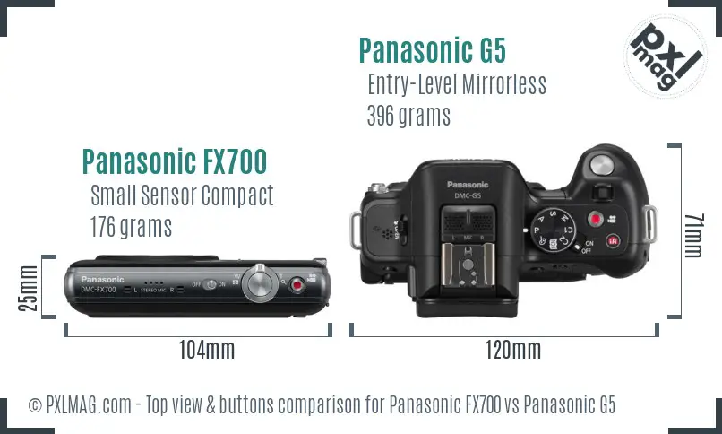 Panasonic FX700 vs Panasonic G5 top view buttons comparison