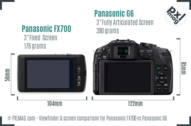 Panasonic FX700 vs Panasonic G6 Screen and Viewfinder comparison