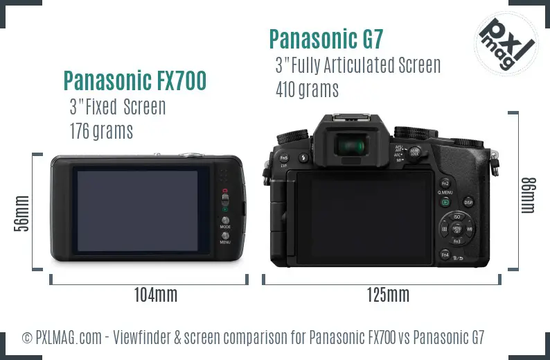Panasonic FX700 vs Panasonic G7 Screen and Viewfinder comparison