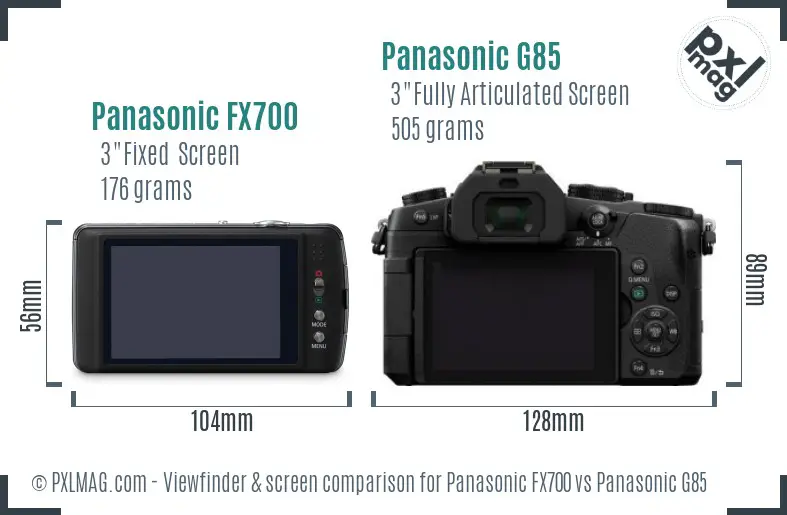Panasonic FX700 vs Panasonic G85 Screen and Viewfinder comparison