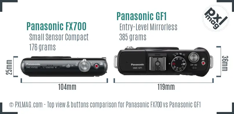 Panasonic FX700 vs Panasonic GF1 top view buttons comparison