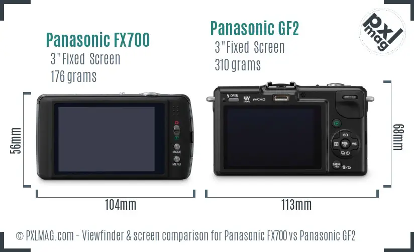 Panasonic FX700 vs Panasonic GF2 Screen and Viewfinder comparison