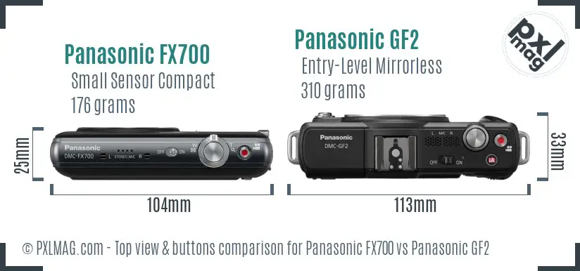 Panasonic FX700 vs Panasonic GF2 top view buttons comparison