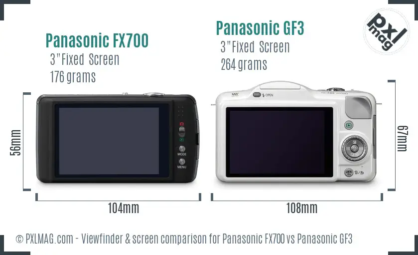 Panasonic FX700 vs Panasonic GF3 Screen and Viewfinder comparison