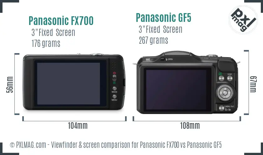 Panasonic FX700 vs Panasonic GF5 Screen and Viewfinder comparison