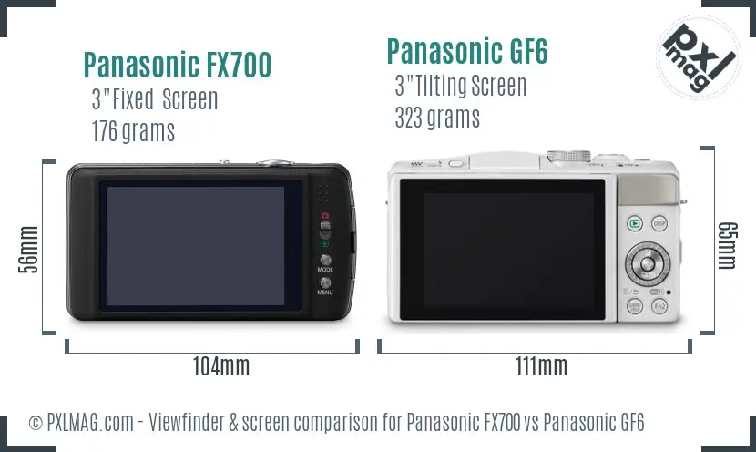 Panasonic FX700 vs Panasonic GF6 Screen and Viewfinder comparison