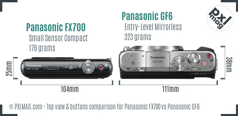 Panasonic FX700 vs Panasonic GF6 top view buttons comparison