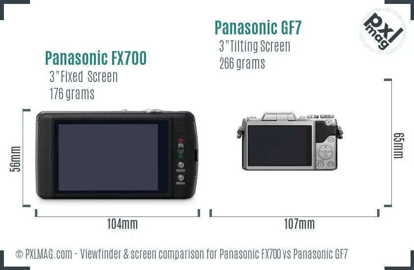 Panasonic FX700 vs Panasonic GF7 Screen and Viewfinder comparison