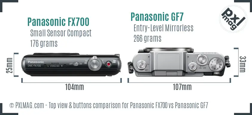 Panasonic FX700 vs Panasonic GF7 top view buttons comparison