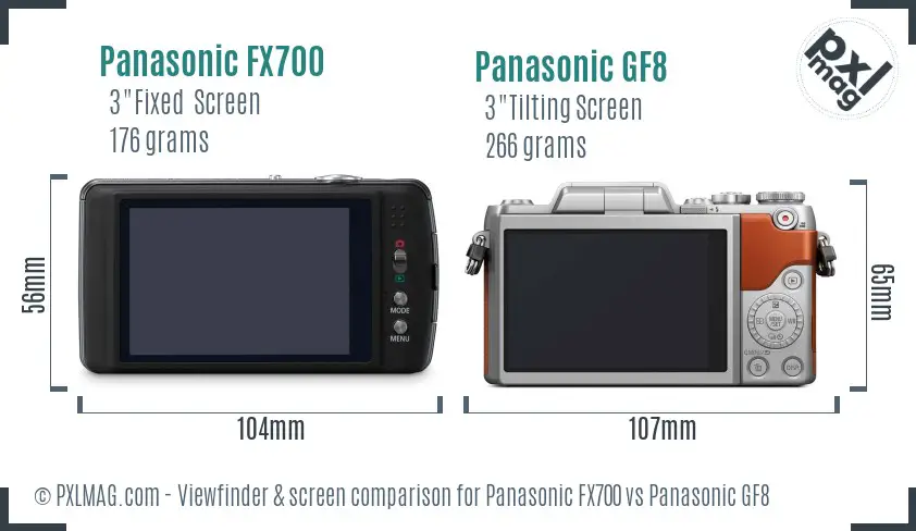 Panasonic FX700 vs Panasonic GF8 Screen and Viewfinder comparison