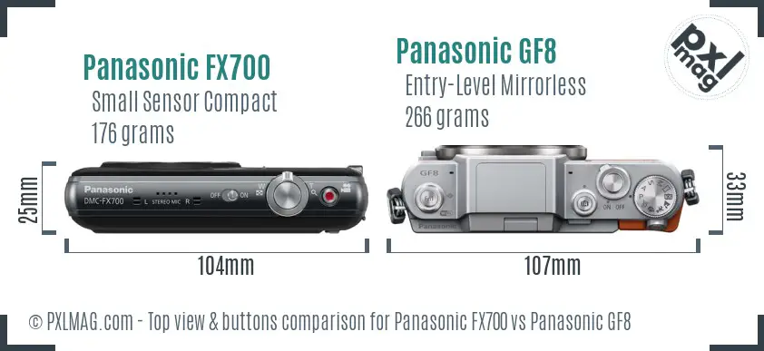 Panasonic FX700 vs Panasonic GF8 top view buttons comparison
