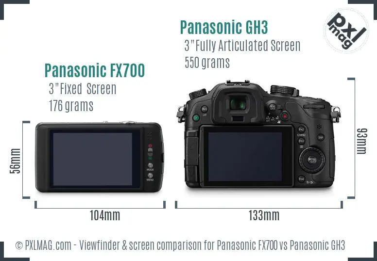 Panasonic FX700 vs Panasonic GH3 Screen and Viewfinder comparison