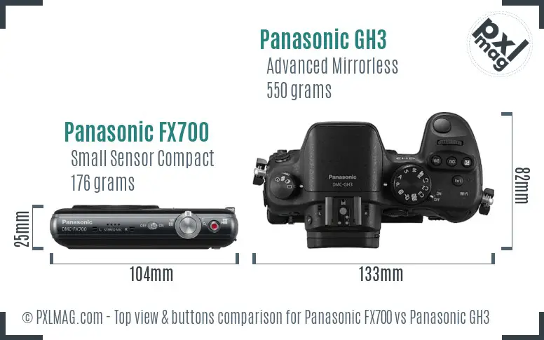 Panasonic FX700 vs Panasonic GH3 top view buttons comparison