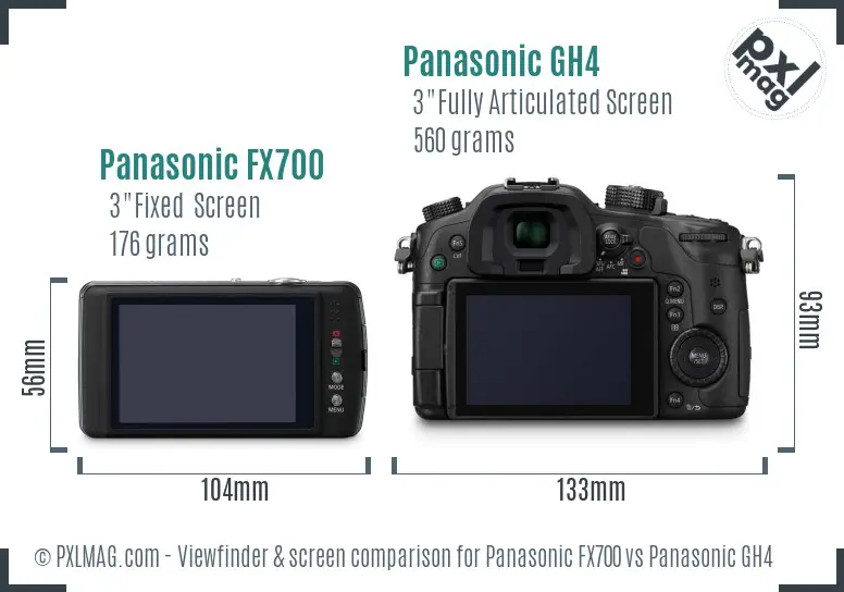 Panasonic FX700 vs Panasonic GH4 Screen and Viewfinder comparison