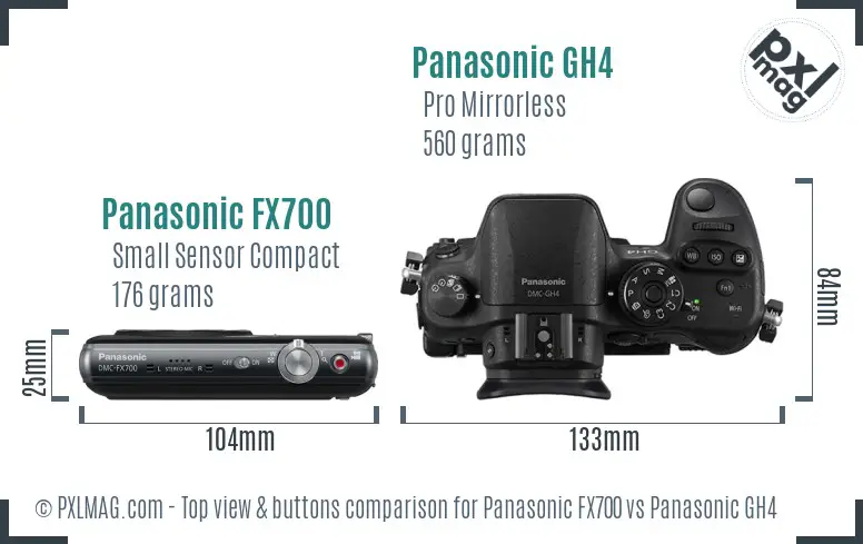 Panasonic FX700 vs Panasonic GH4 top view buttons comparison
