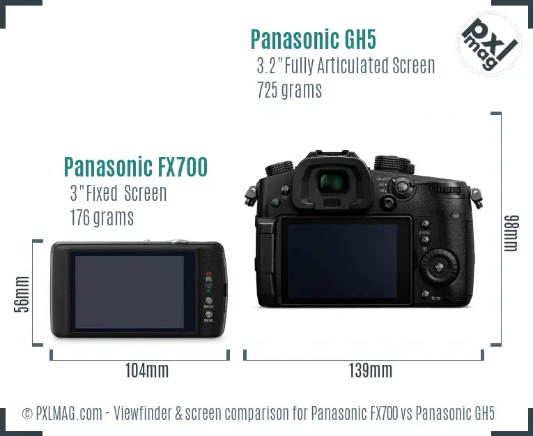 Panasonic FX700 vs Panasonic GH5 Screen and Viewfinder comparison