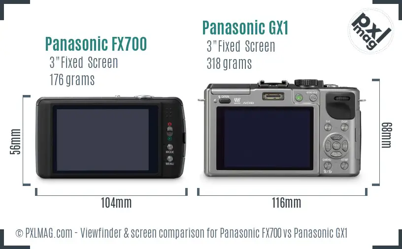 Panasonic FX700 vs Panasonic GX1 Screen and Viewfinder comparison