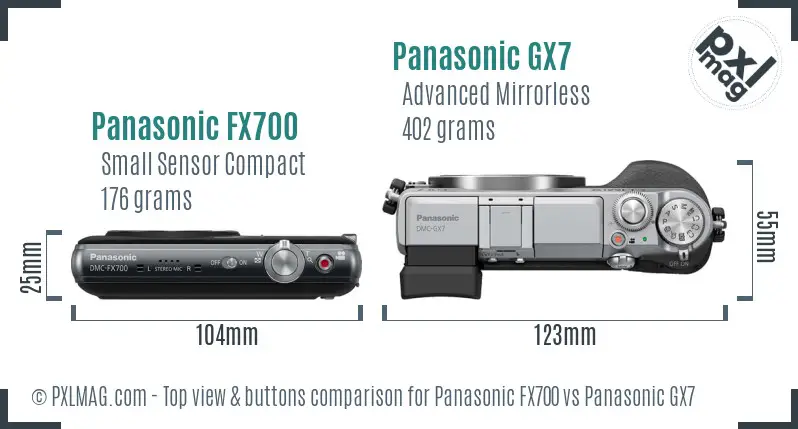 Panasonic FX700 vs Panasonic GX7 top view buttons comparison