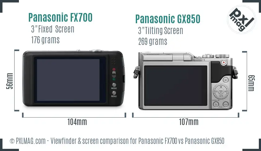 Panasonic FX700 vs Panasonic GX850 Screen and Viewfinder comparison
