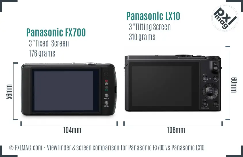 Panasonic FX700 vs Panasonic LX10 Screen and Viewfinder comparison