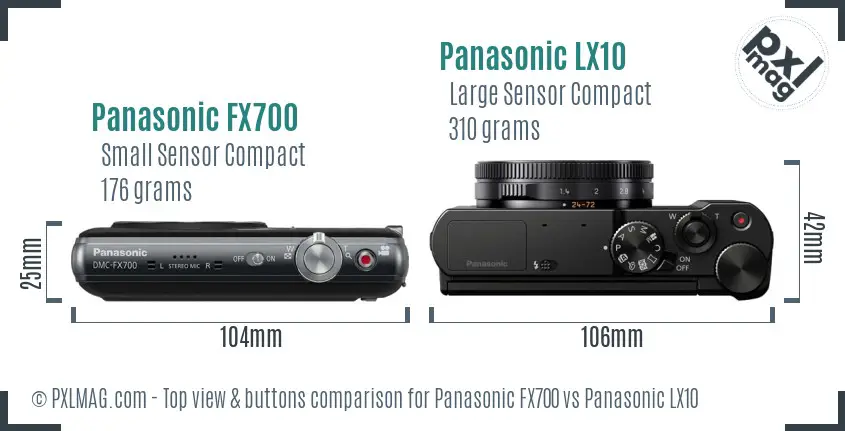 Panasonic FX700 vs Panasonic LX10 top view buttons comparison