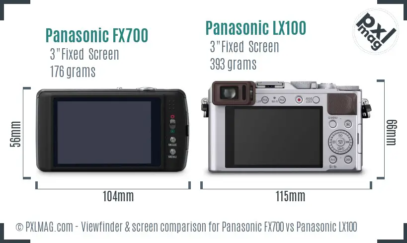 Panasonic FX700 vs Panasonic LX100 Screen and Viewfinder comparison