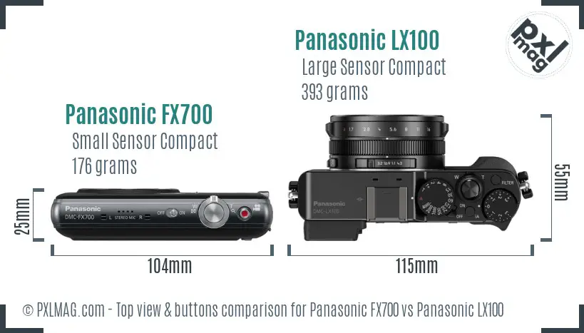 Panasonic FX700 vs Panasonic LX100 top view buttons comparison