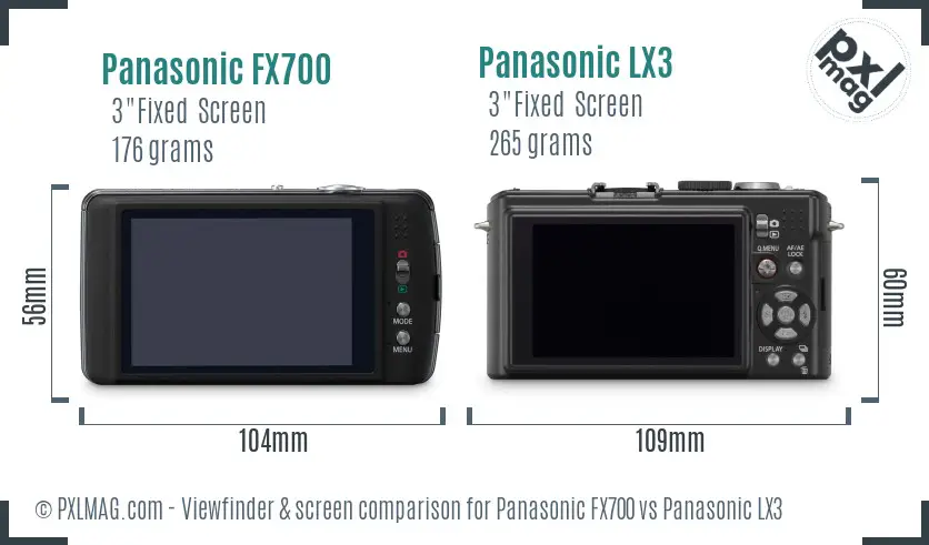 Panasonic FX700 vs Panasonic LX3 Screen and Viewfinder comparison