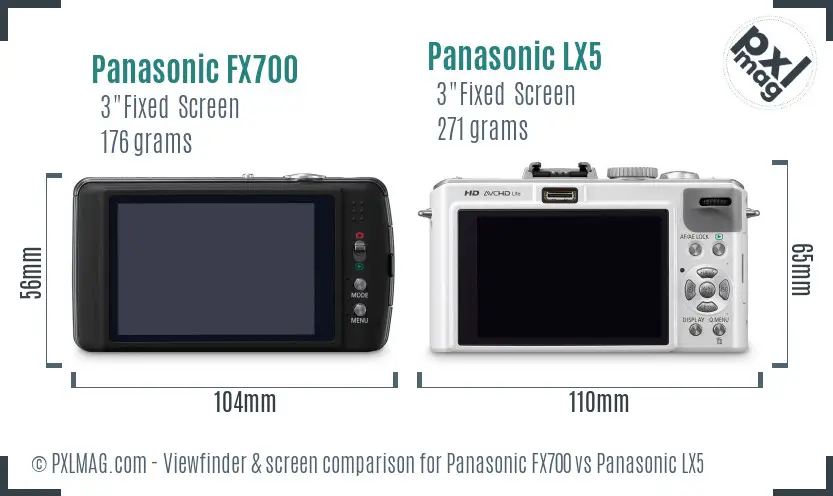 Panasonic FX700 vs Panasonic LX5 Screen and Viewfinder comparison