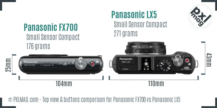 Panasonic FX700 vs Panasonic LX5 top view buttons comparison