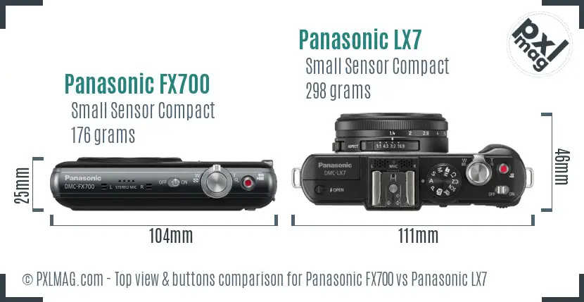 Panasonic FX700 vs Panasonic LX7 top view buttons comparison