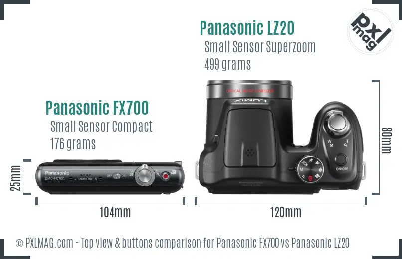 Panasonic FX700 vs Panasonic LZ20 top view buttons comparison