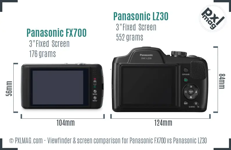 Panasonic FX700 vs Panasonic LZ30 Screen and Viewfinder comparison