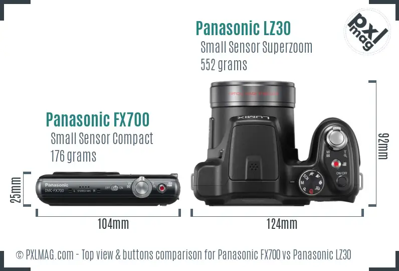 Panasonic FX700 vs Panasonic LZ30 top view buttons comparison