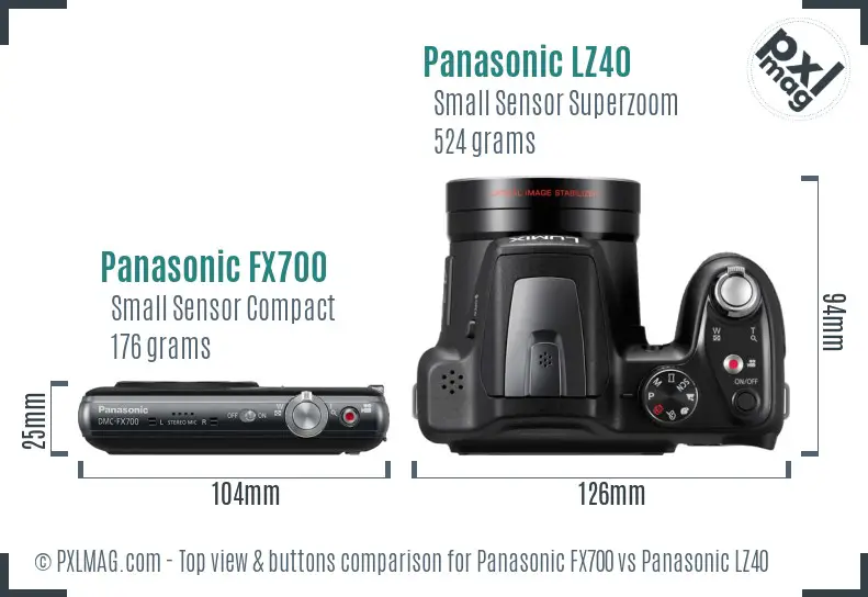 Panasonic FX700 vs Panasonic LZ40 top view buttons comparison