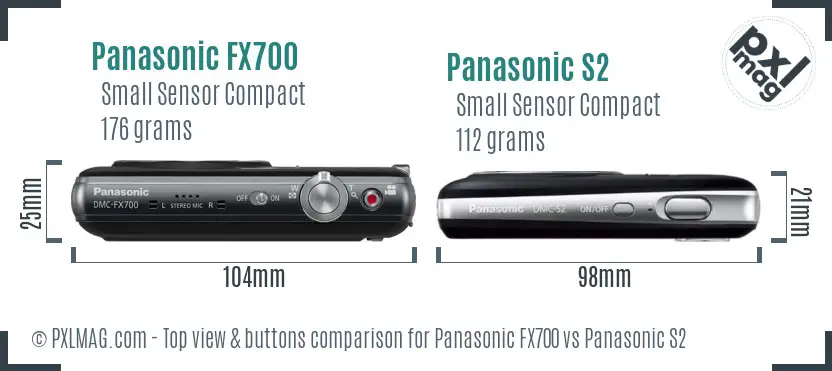 Panasonic FX700 vs Panasonic S2 top view buttons comparison