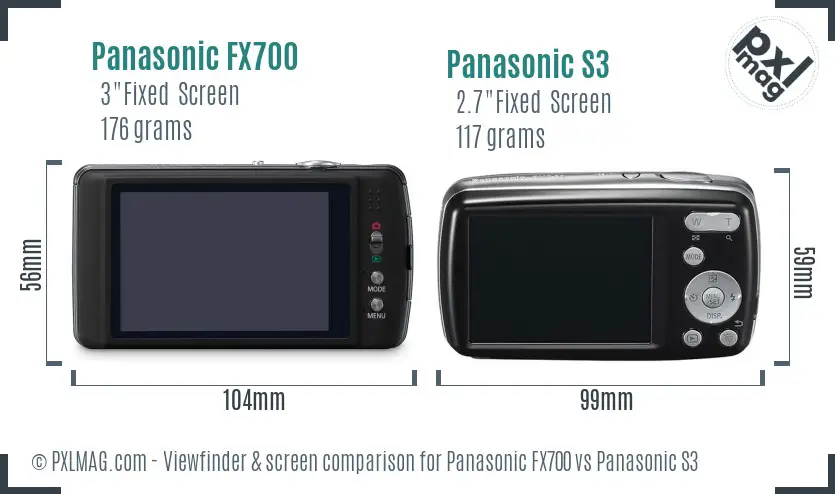 Panasonic FX700 vs Panasonic S3 Screen and Viewfinder comparison
