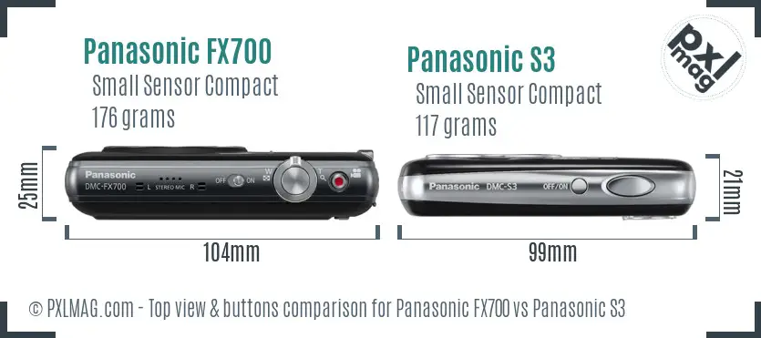 Panasonic FX700 vs Panasonic S3 top view buttons comparison