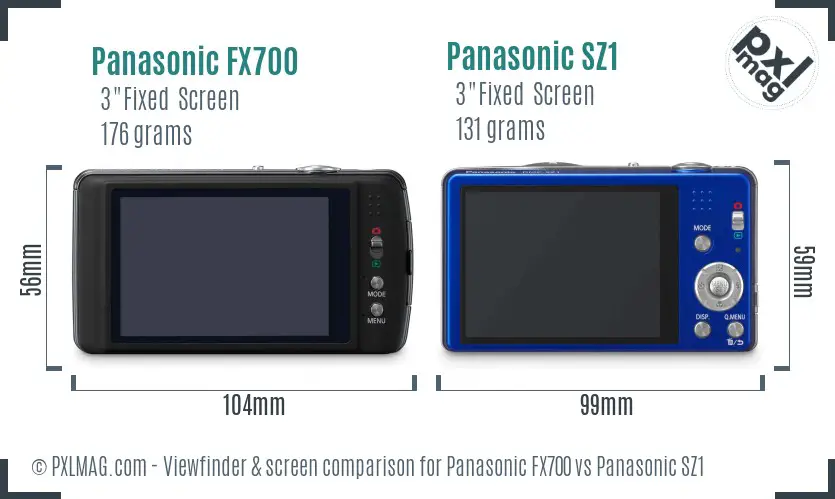 Panasonic FX700 vs Panasonic SZ1 Screen and Viewfinder comparison