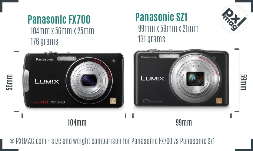 Panasonic FX700 vs Panasonic SZ1 size comparison