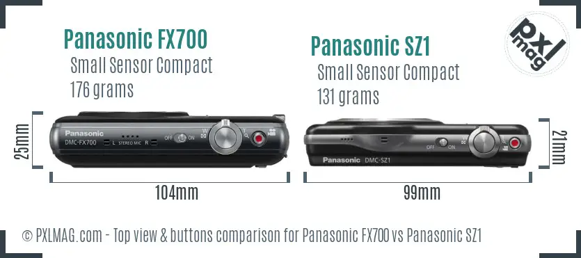 Panasonic FX700 vs Panasonic SZ1 top view buttons comparison